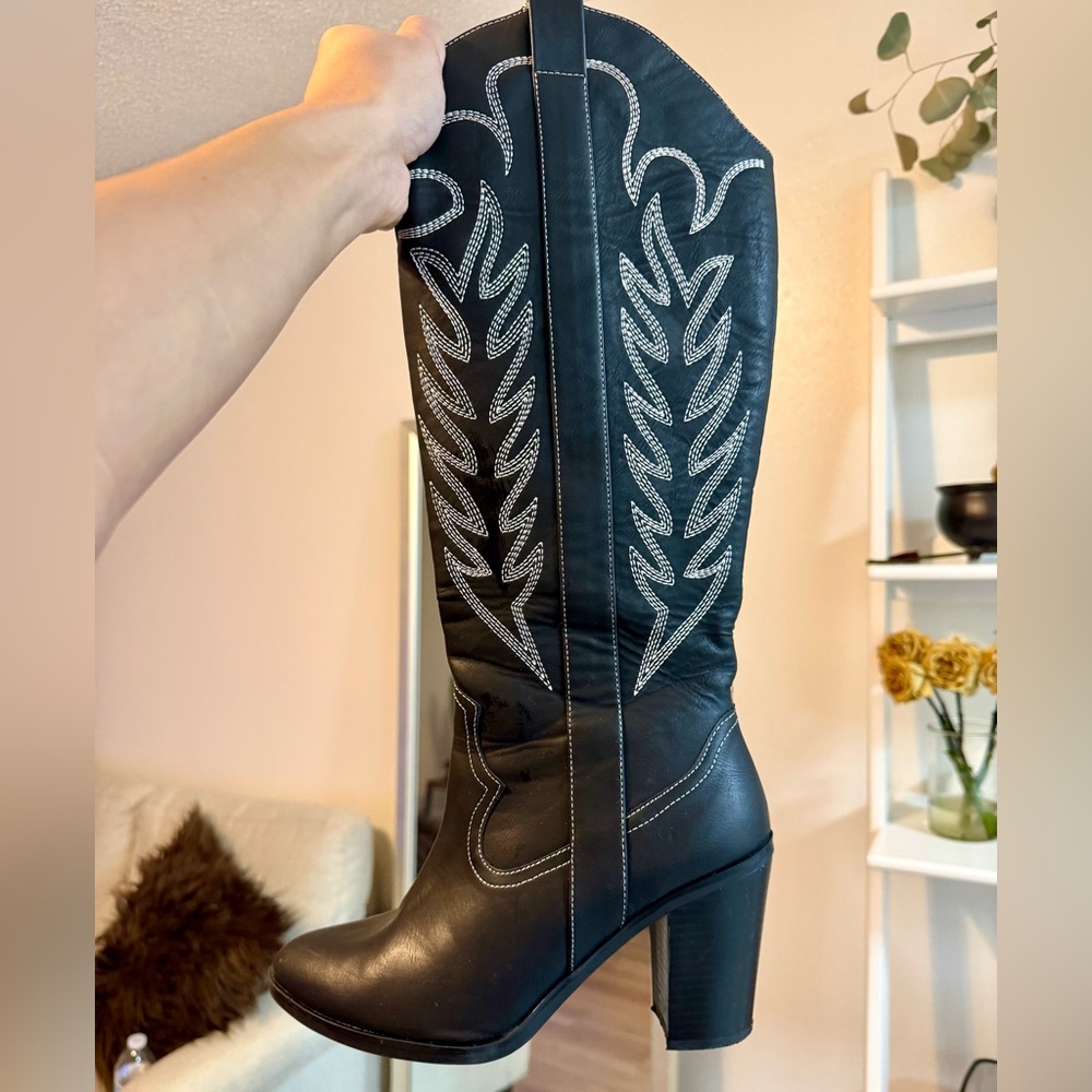 MIA Black Heeled Boots with Silver Stitching